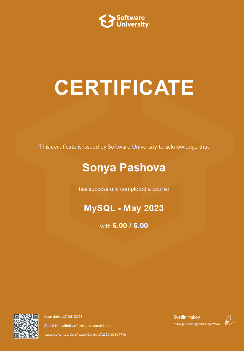 MySQL - May 2023 certificate