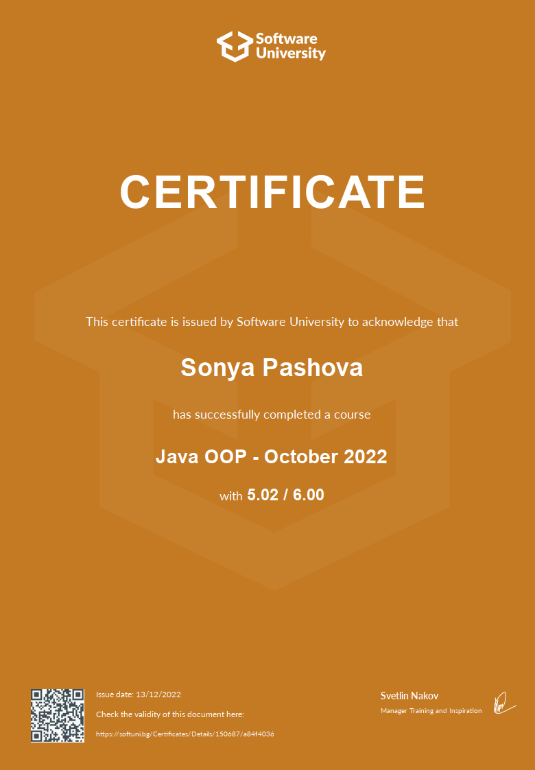 Java OOP - October 2022 certificate